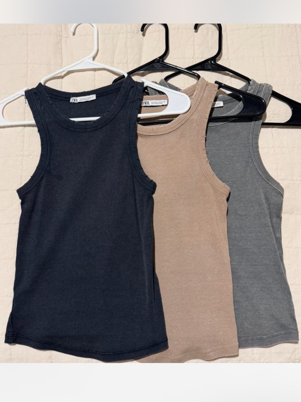 Zara Ribbed Tank Set - Black, Taupe, Gray